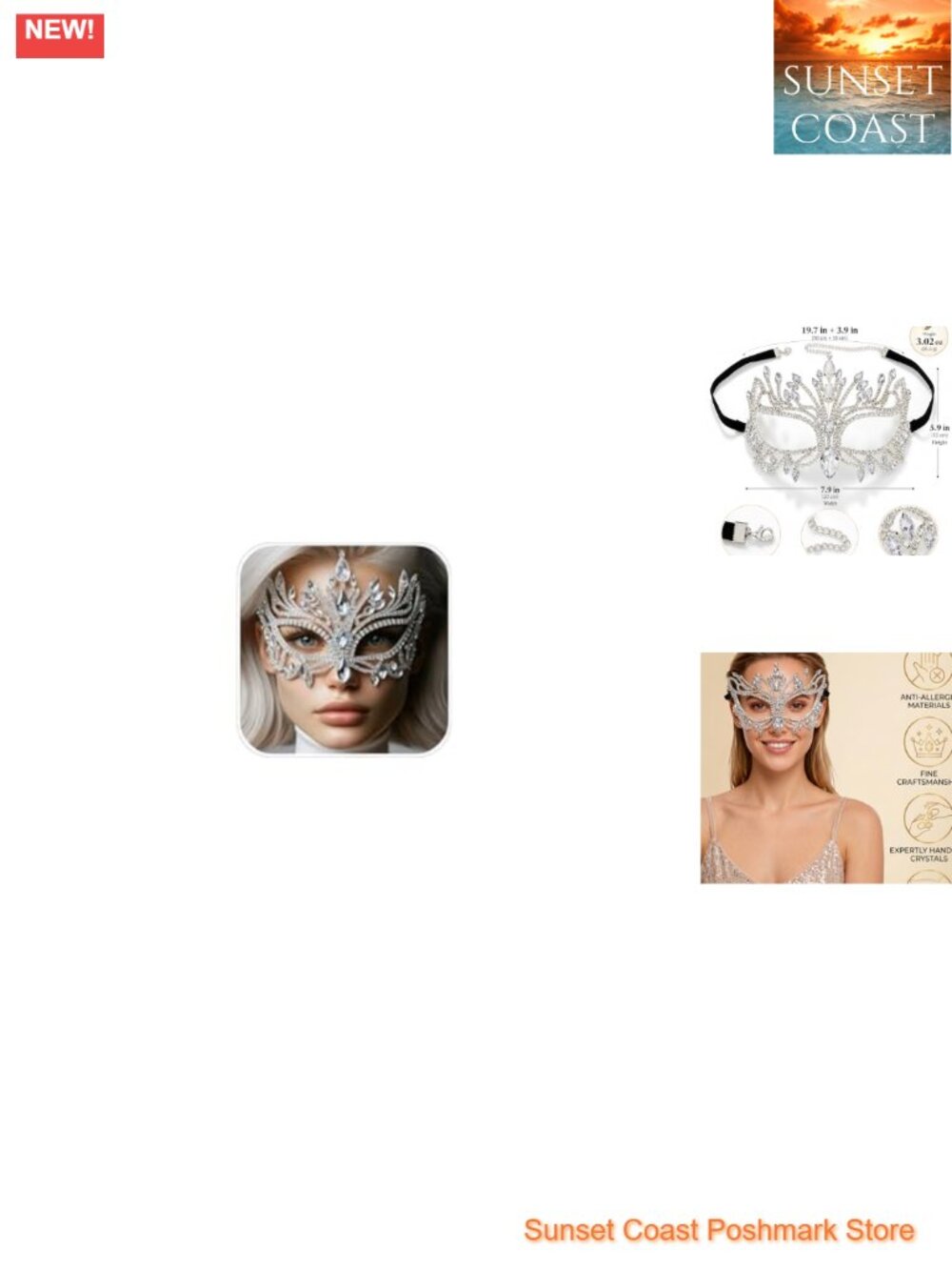 Rhinestone Masquerade Mask Soft Adjustable Half Face Mask for Women Costume
